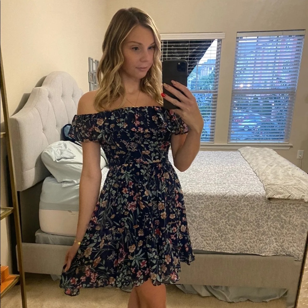 Lulus Navy blue off the Shoulder Dress Medium